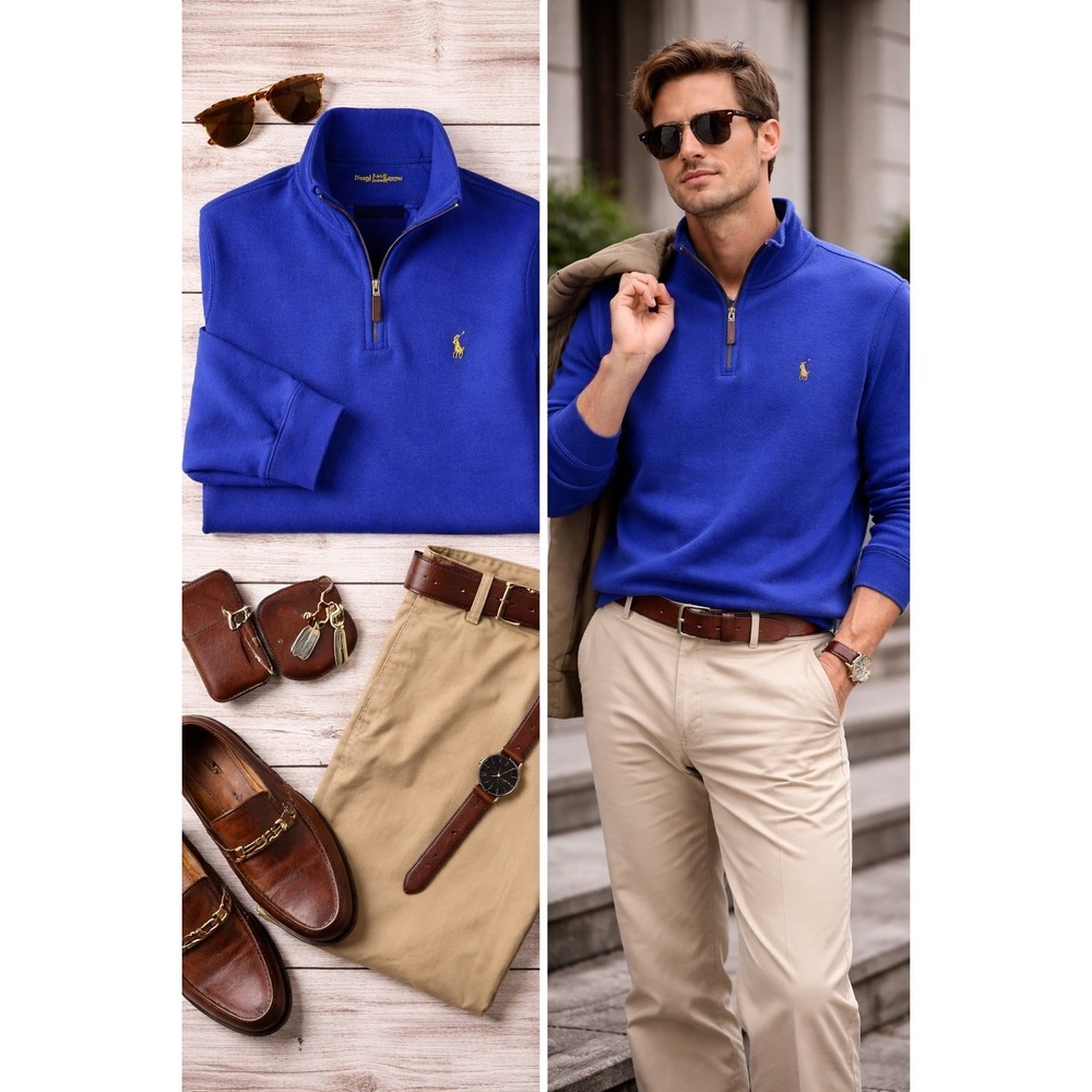 Polo Ralph Lauren‎ Mens Royal Blue Quarter Zip Pullover Sweatshirt XXL TTG